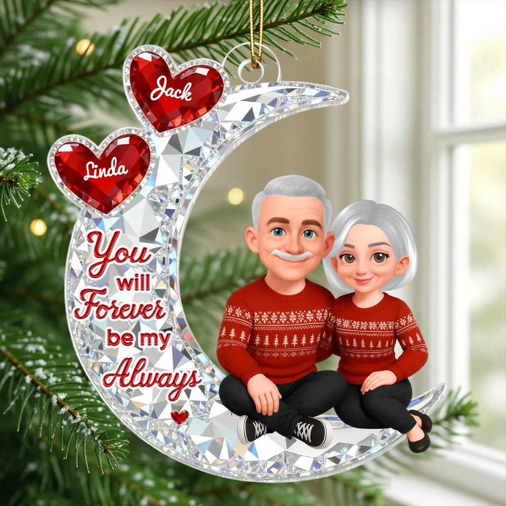 Acrylic Ornament You will Forever be my Always Moon Couple, Cozy Holiday Keepsake, Personalized Creative Gift for Couples