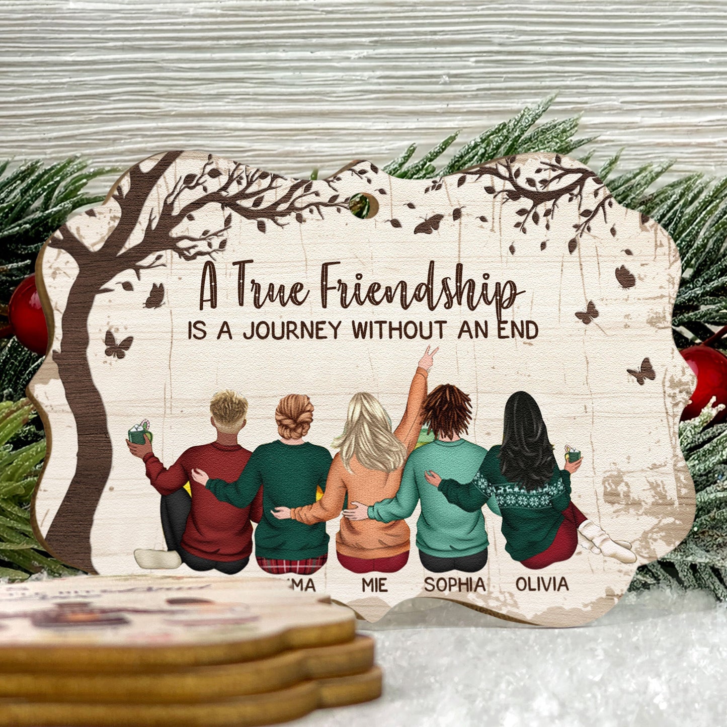 A True Friendship Is a Journey Without an End – Personalized Wooden Car Hanger Gift for Best Friends