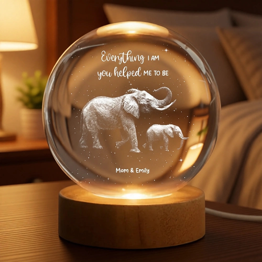 Custom Globe Lamp Night Light with Elephant Mom and Baby, Heartwarming Keepsake Gift for Mom