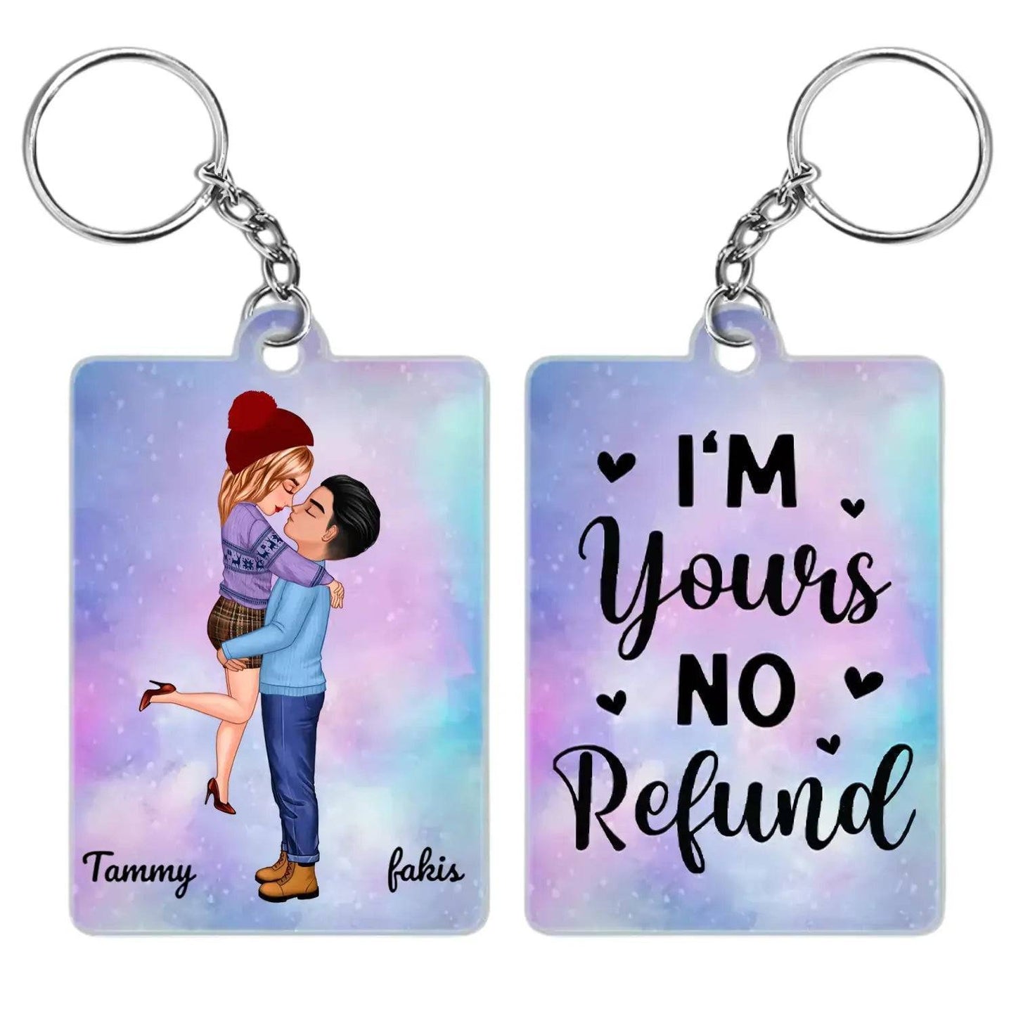 Cartoon Couple Kissing I'm Yours No Returns Or Refund - Personalized Acrylic Keychain - - Gift For Couple, Firefighter, Police, Nurse, Chef, Teacher, Flight, Military, Animal Control, Worker