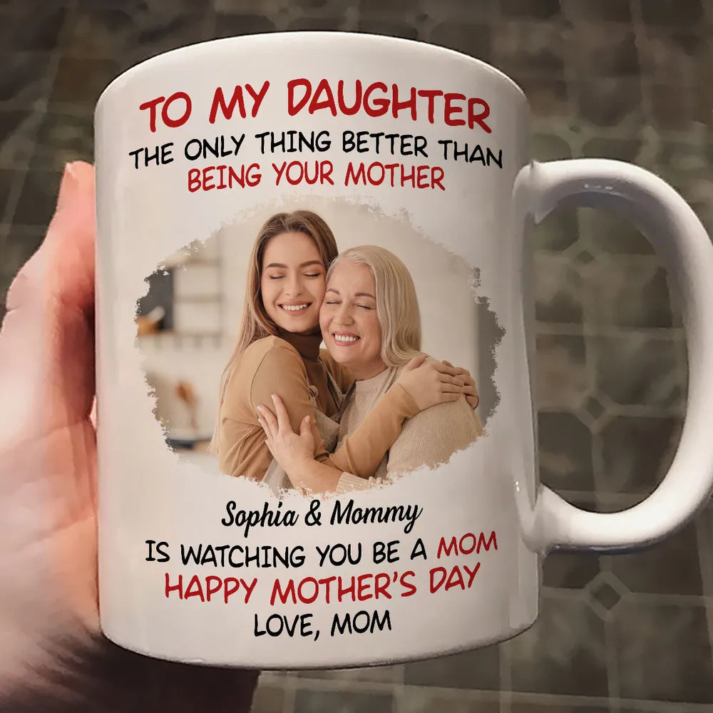 Mother's Day Exclusive Gift – Ceramic Mug, Poster, and Plaque Featuring Hugging Scene with 'To My Daughter, Happy Mother’s Day'