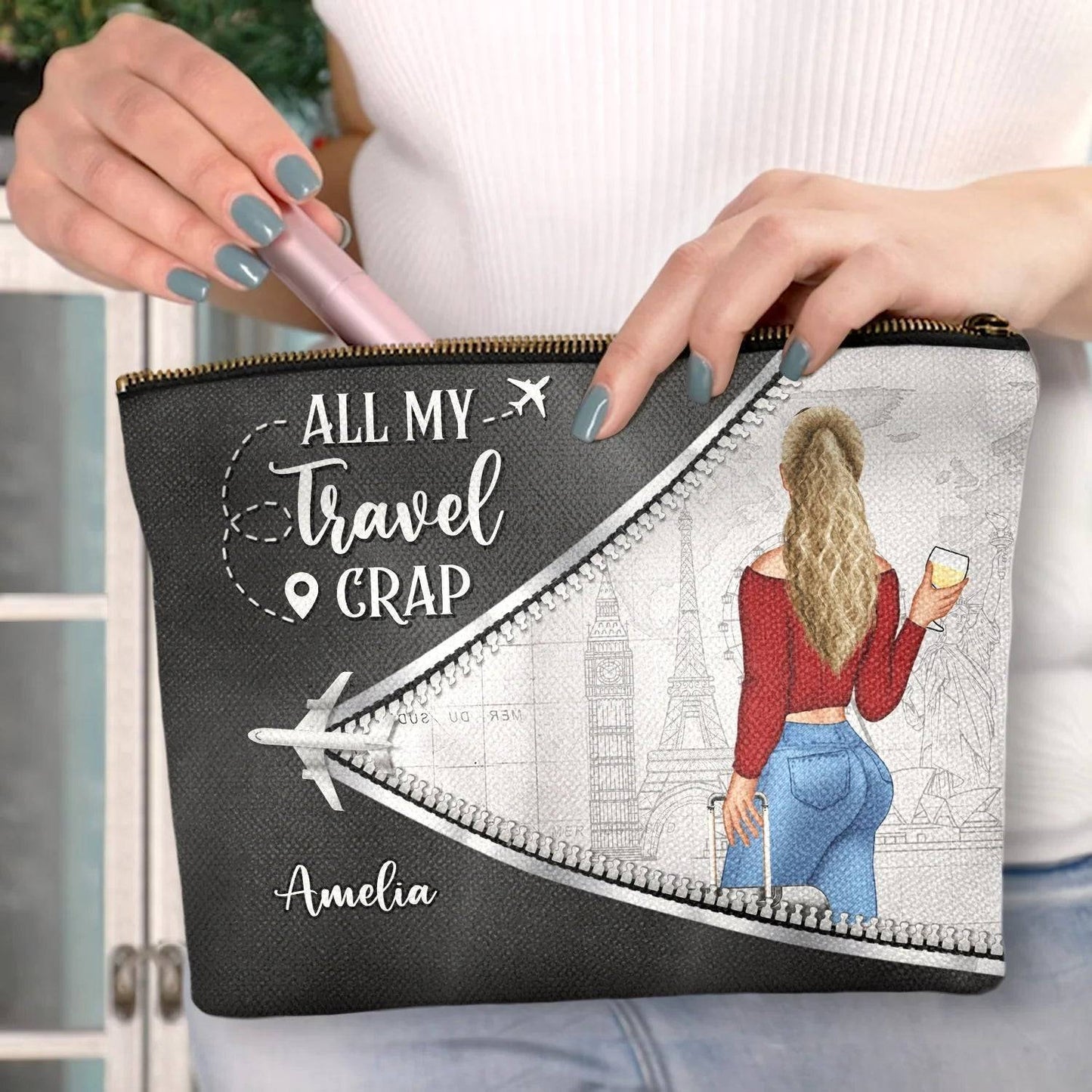 All My Travel Crap - Ultimate Gift For Traveling Lovers, Travelers, Women - Personalized Cosmetic Bag