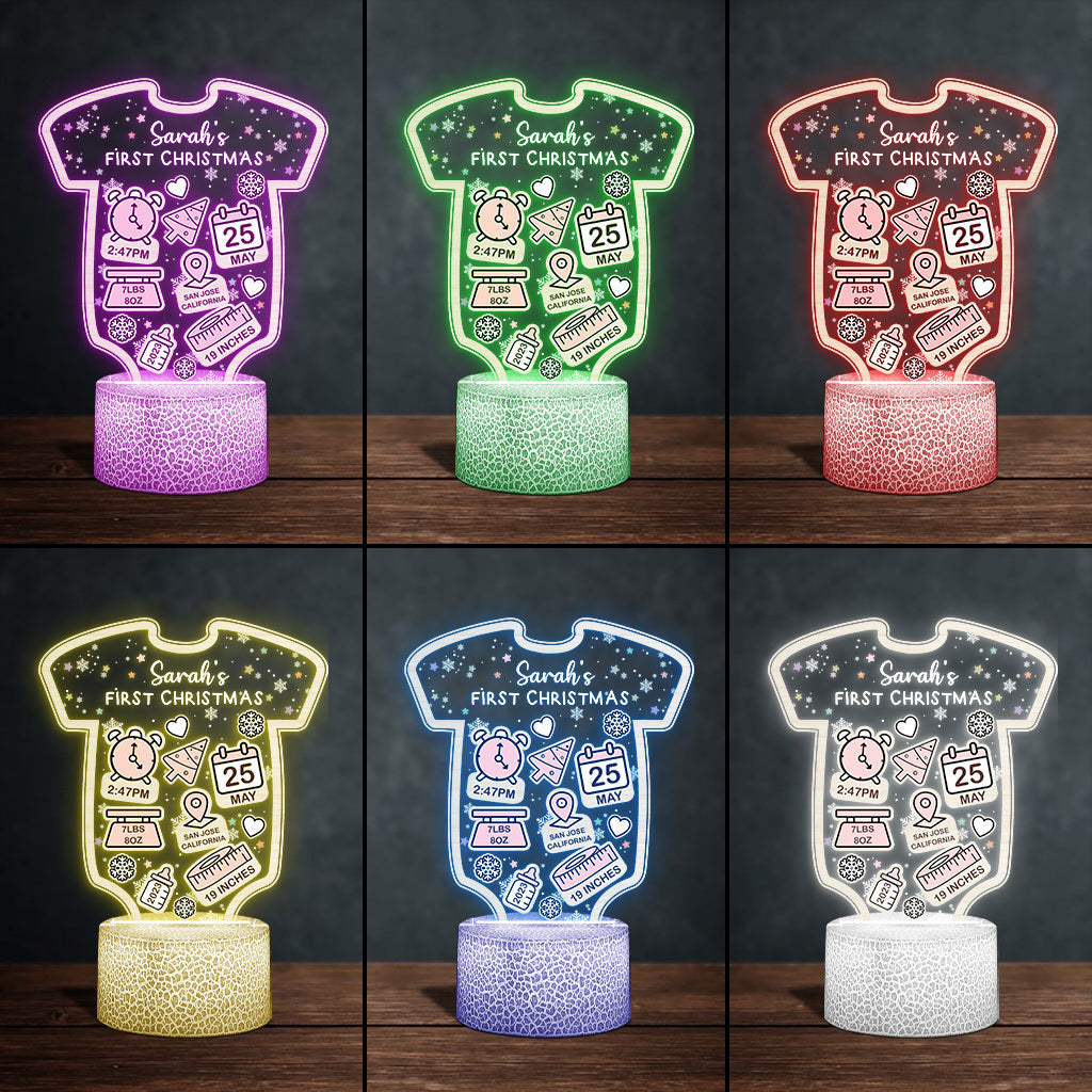 Babt's Birth Stats First Christmas - Gift for Newborn, son, daughter, granddaughter, grandson - Personalized Shaped Plaque Light Base