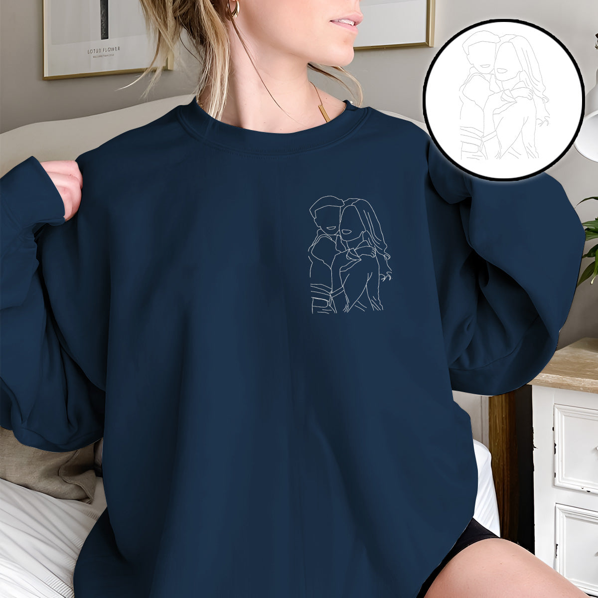 Custom Line Art - Personalized Mother Embroidered Sweater