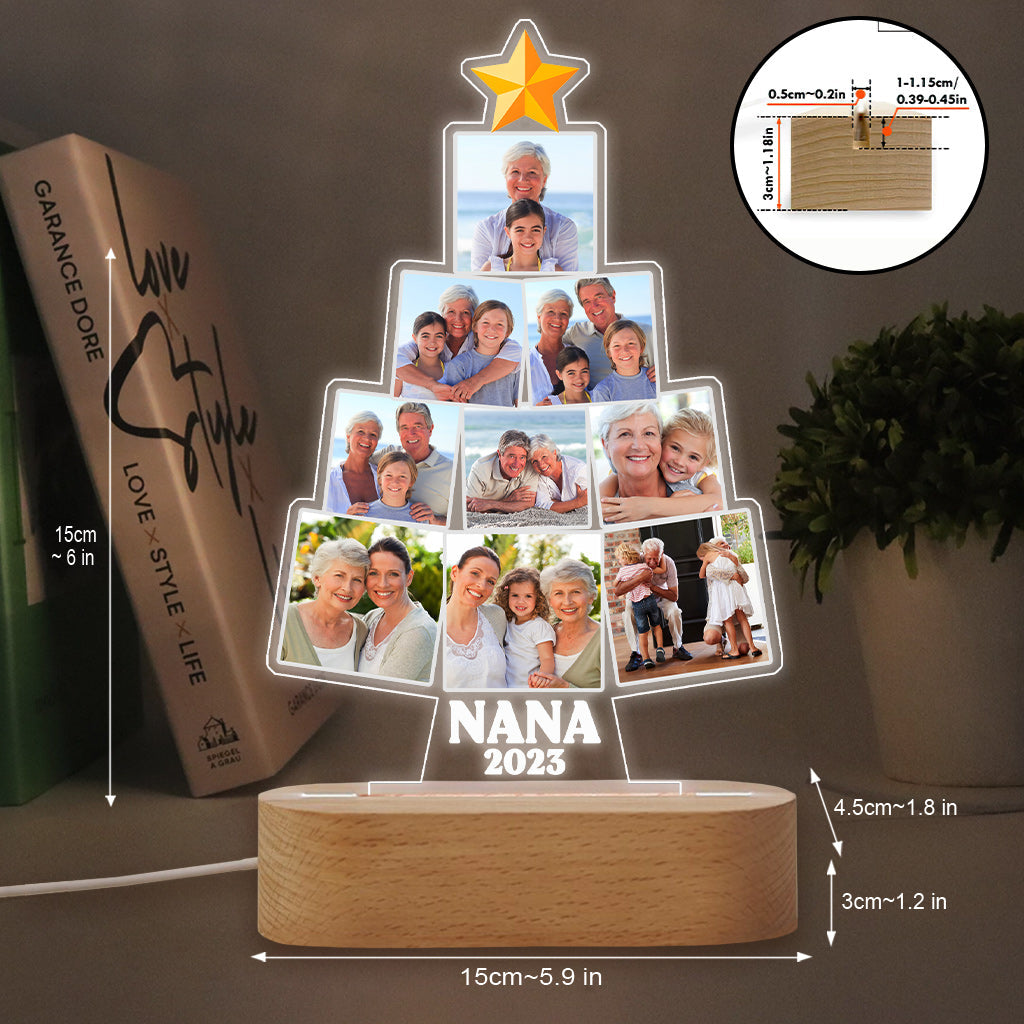 Picture Christmas Tree - Gift for grandma, wife, mom, her - Personalized Shaped Plaque Light Base