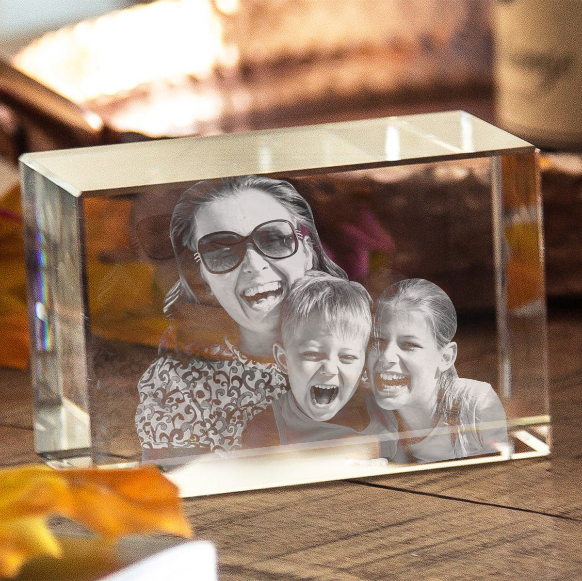 Custom Photo - Personalized Mother Laser Engraving 3D Cuboid Shaped Crystal Lamp