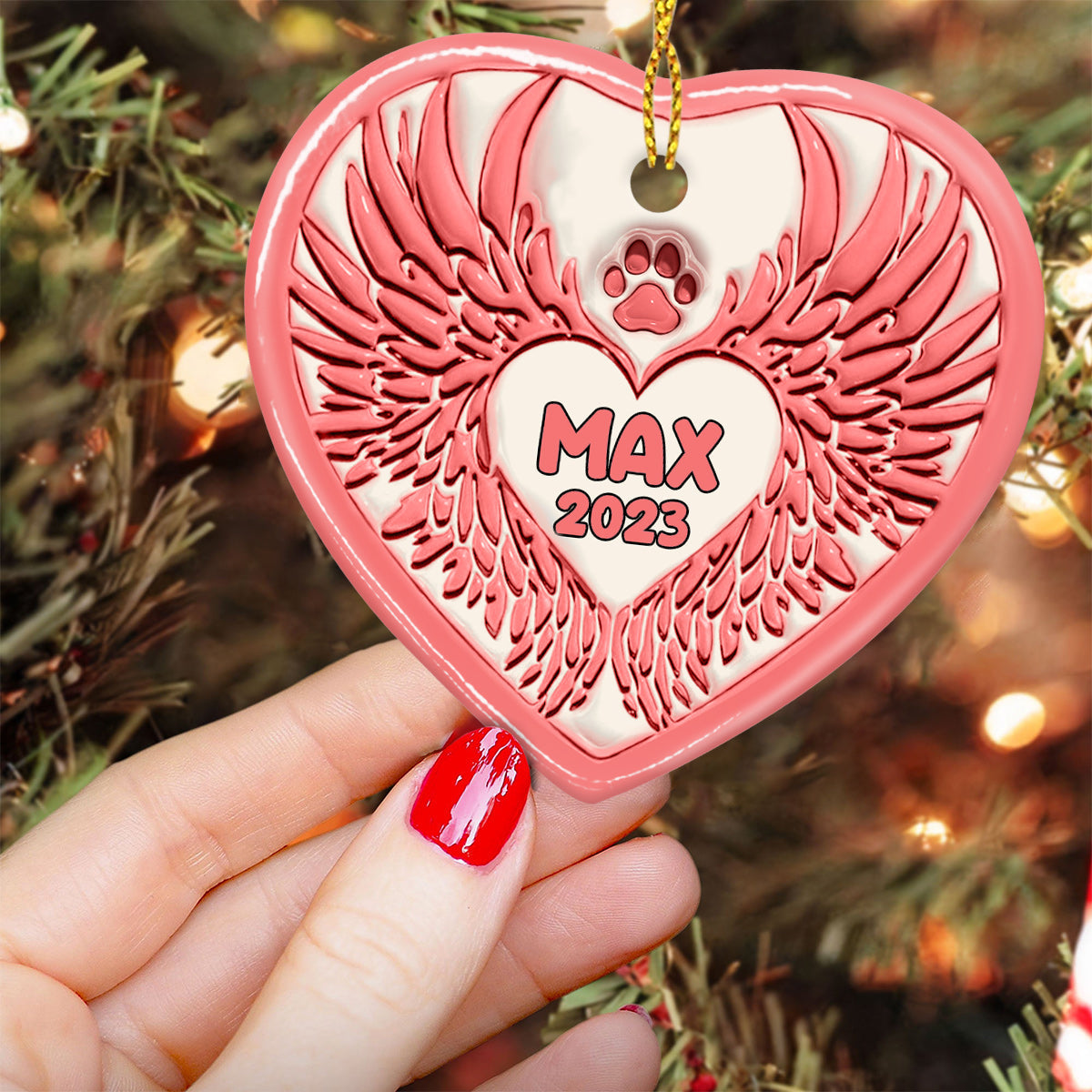 You Left Paw Prints On Our Hearts Angel Wings - Gift for dog lovers, who lost dog, who lost cat - Personalized Ceramic Heart Ornament
