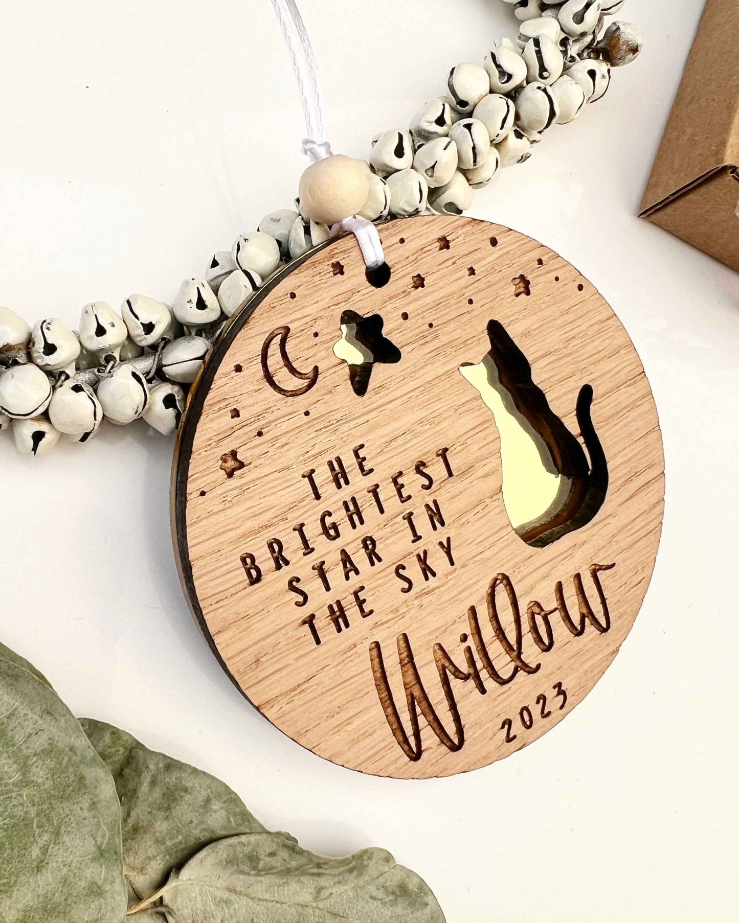 The Brightest Star In The Sky - Personalized Cat Mirrored Wooden Ornament