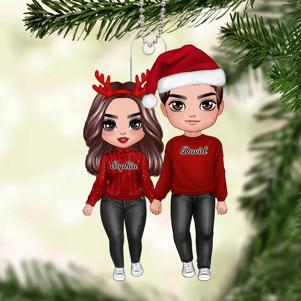 Couples Gifts - Gift For Husband and Wife - Christmas Doll Couple Standing Personalized Acrylic Ornament