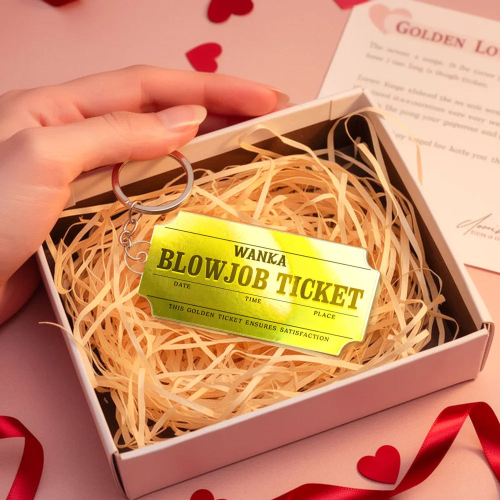 Funny Golden Ticket Acrylic Keychain Cute Charm - A Playful Romantic Gift with Personalized Option for Him or Her