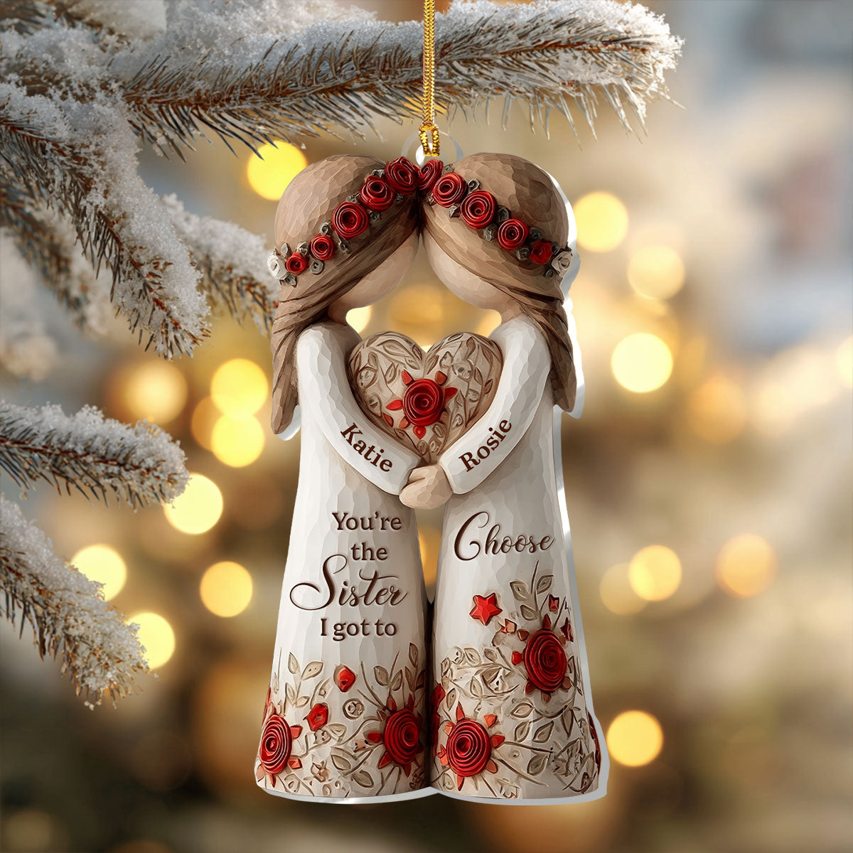 Acrylic Ornament Personalized Sister Gift, Heartwarming Sisters Hugging Heart Design for Holiday Home Decoration, Unique Keepsake