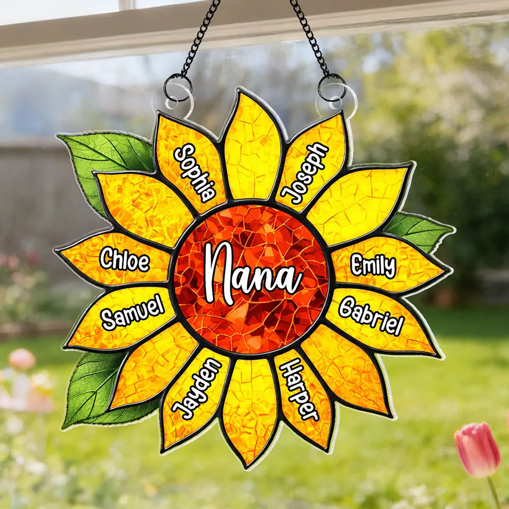Personalized Sunflower Acrylic Suncatcher Ornament for Grandma Window Decor, Bright Sunlit Gift Full of Love