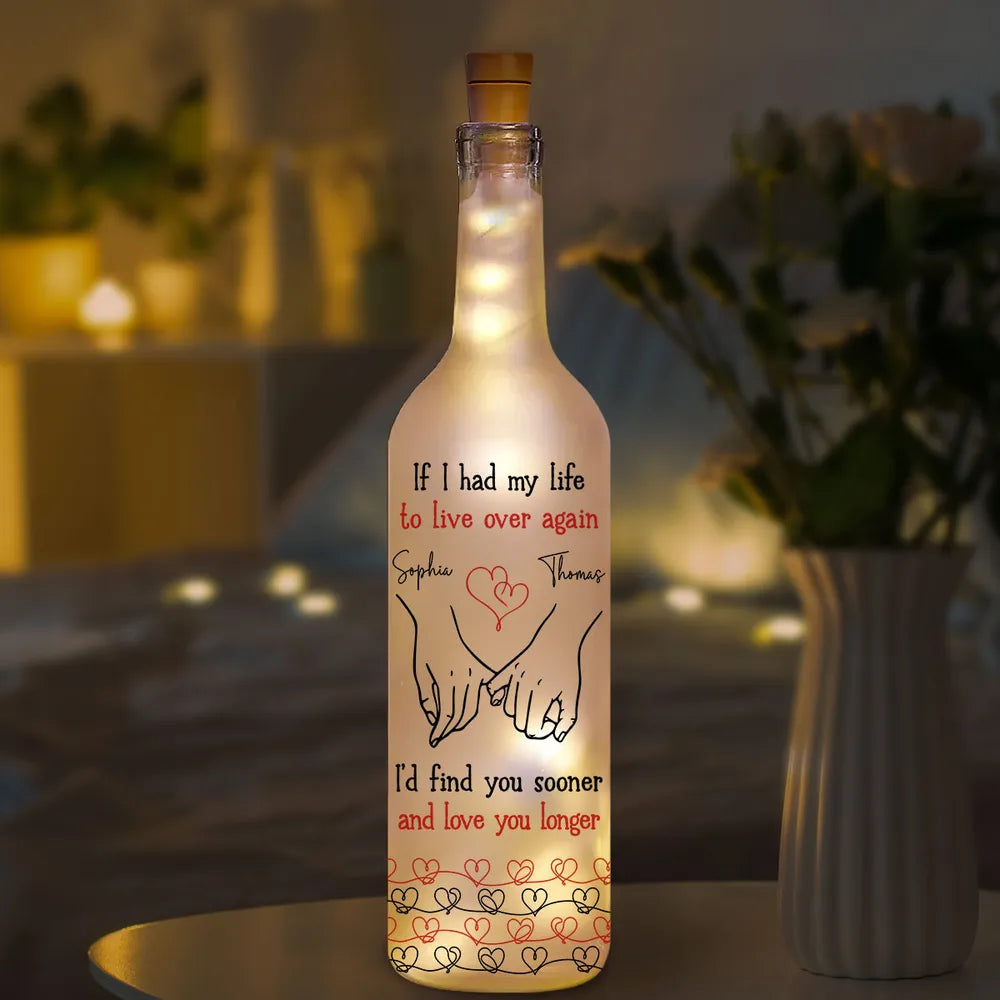 Personalized Bottle Lamp with Holding Hands Love Quote, Warm Glow Bedroom Decor, Unique Romantic Gift for Couple