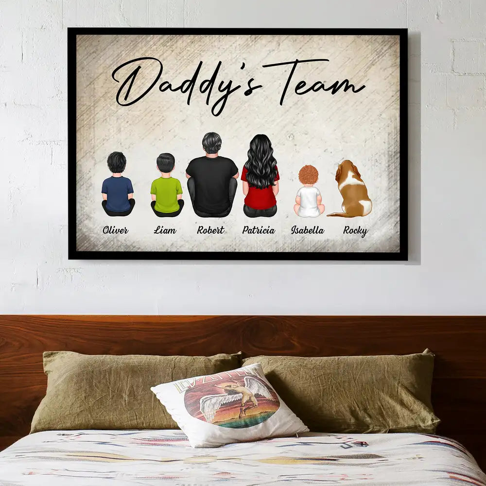 "Daddy's Team" – Personalized Father's Day Poster with Custom Family Artwork – Gift for Dad