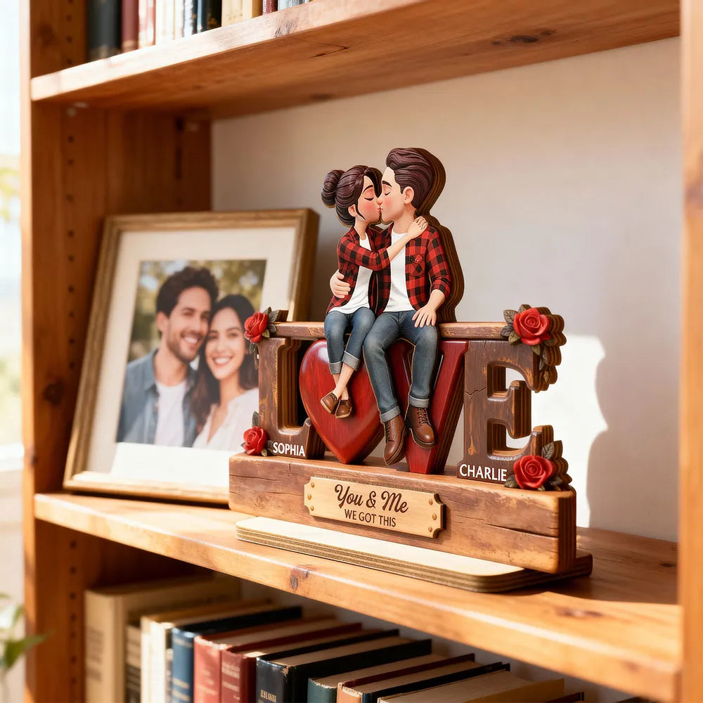2-Layer Wooden Plaque Personalized for Couples, You & Me We Got This Kissing Scene, Sweet Romantic Keepsake, Creative Gift