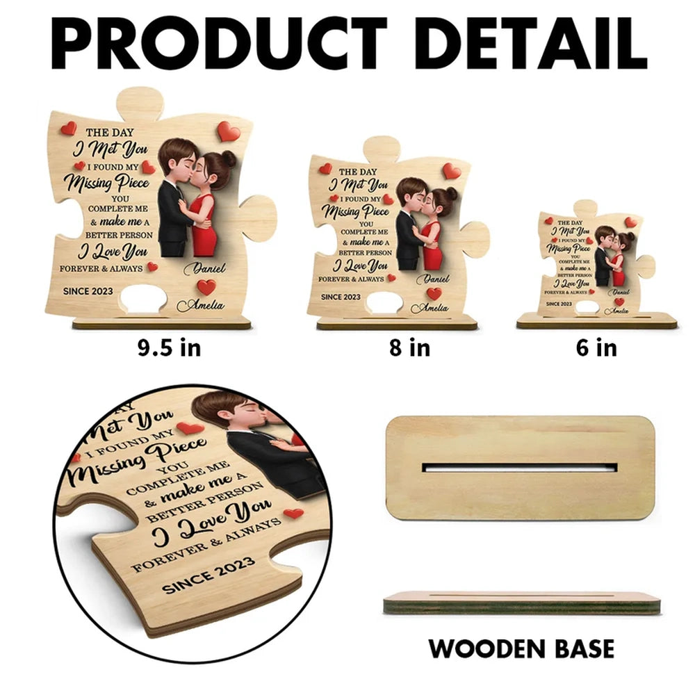 Personalized 2-Layer Wooden Plaque Puzzle Couple Kissing Romantic Keepsake for Bedroom or Living Room Display Unique Gift