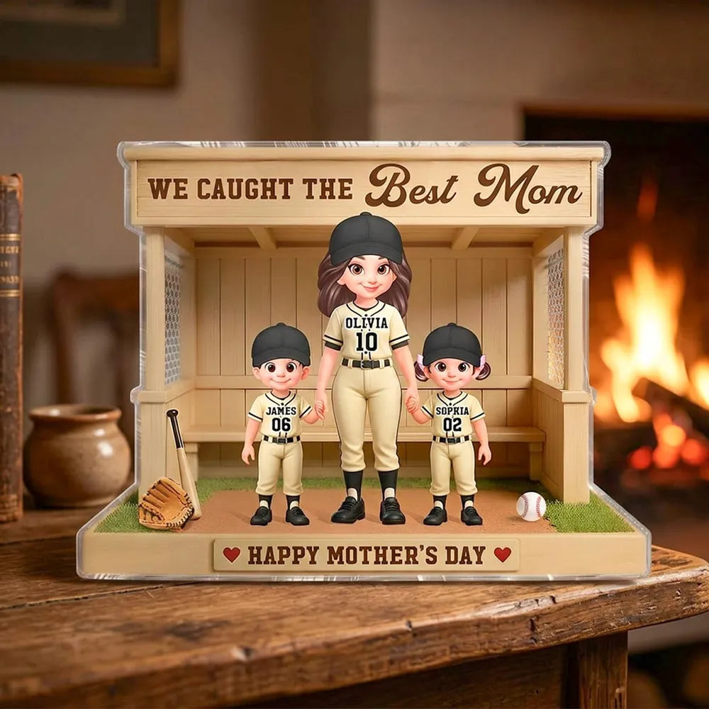 Personalized Shaped Acrylic Block Plaque, Best Mom Baseball Dugout Scene, Unique Mother's Day Gift for a Baseball Mom