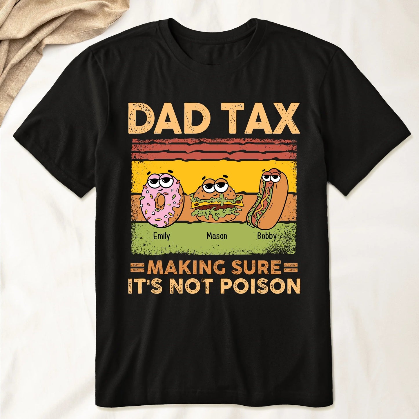 Funny Father’s Day Classic Tee – Personalized Donut, Burger & Hotdog with Kids' Names