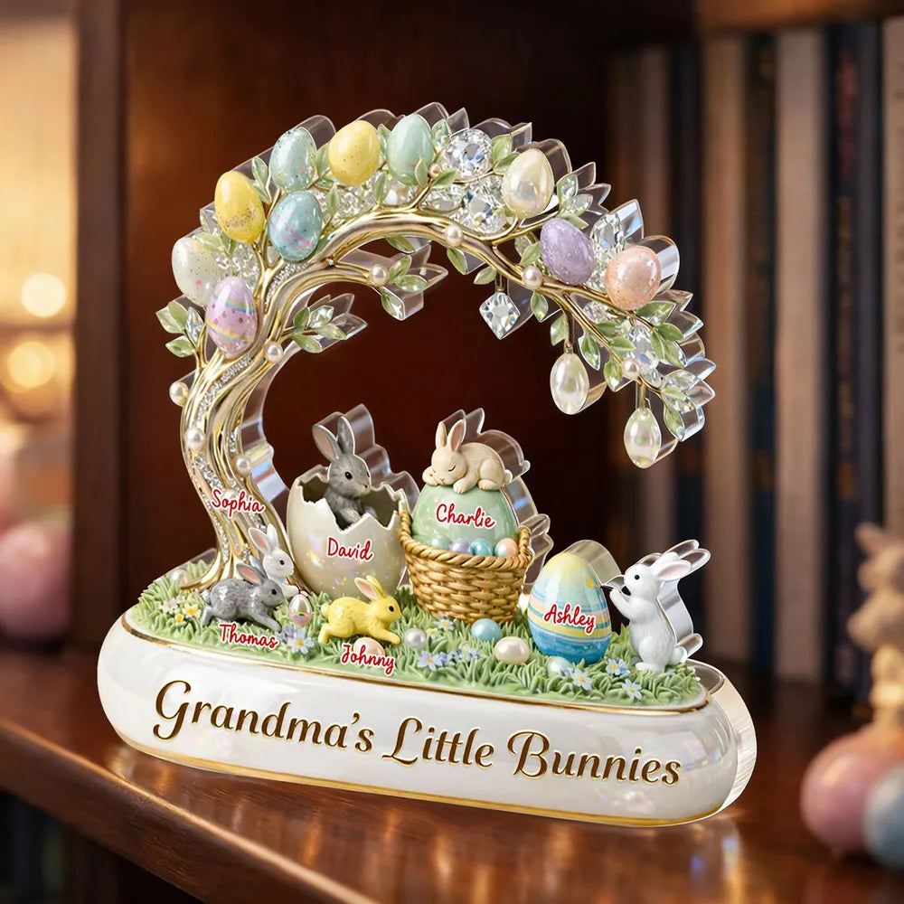 Personalized Shaped Acrylic Block Plaque Grandma's Little Bunnies Easter Egg Scene - Unique Easter Gift for Grandma