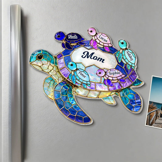 Mom Sea Turtle Acrylic Fridge Magnet, Personalized Family Keepsake, Bright Kitchen Decor, Thoughtful Gift for Her