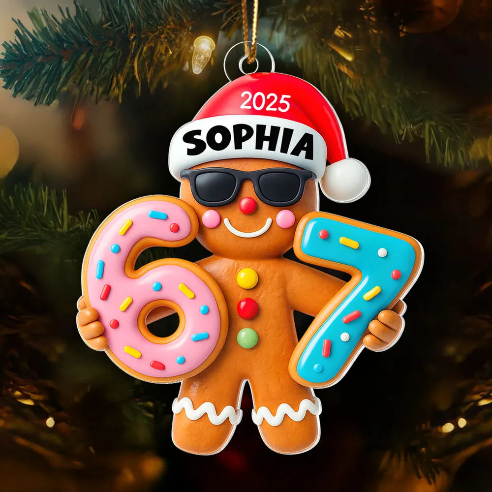 Personalized Gingerbread Acrylic Ornament with Trendy Six Seven Design – Cute Christmas Tree Decor & Unique Holiday Gift for Kids