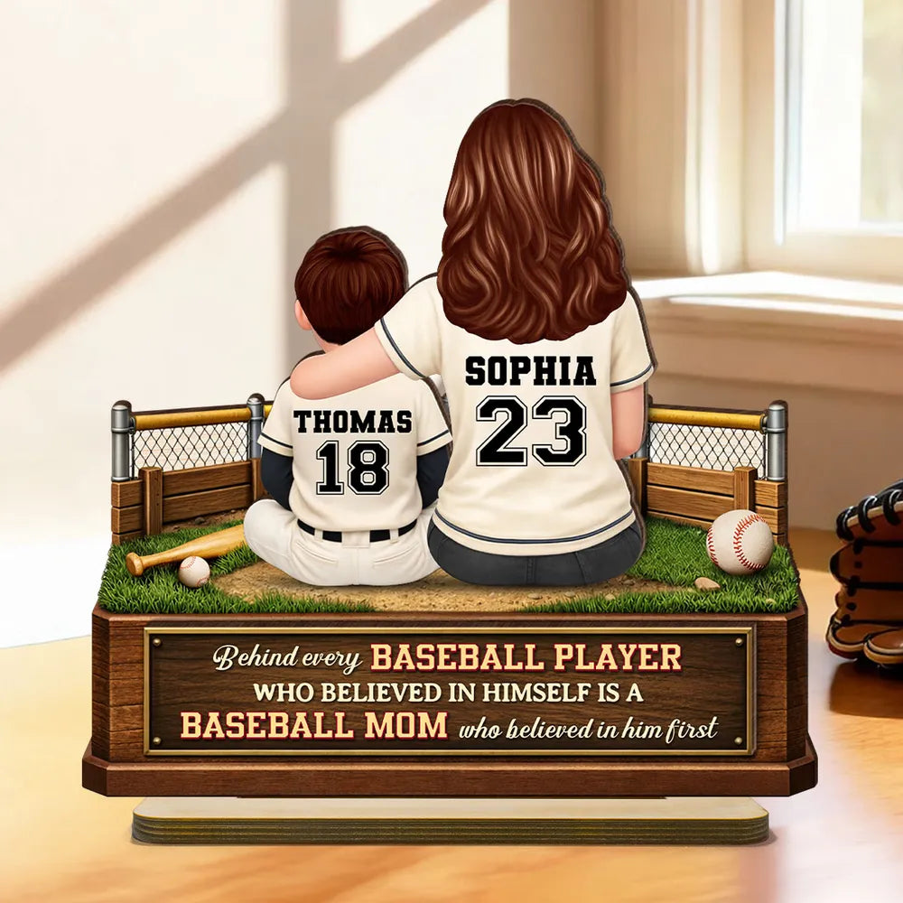 2-Layer Wooden Plaque Personalized Baseball Mom and Player Scene Heartfelt Home Display A Unique Gift for Mother's Day