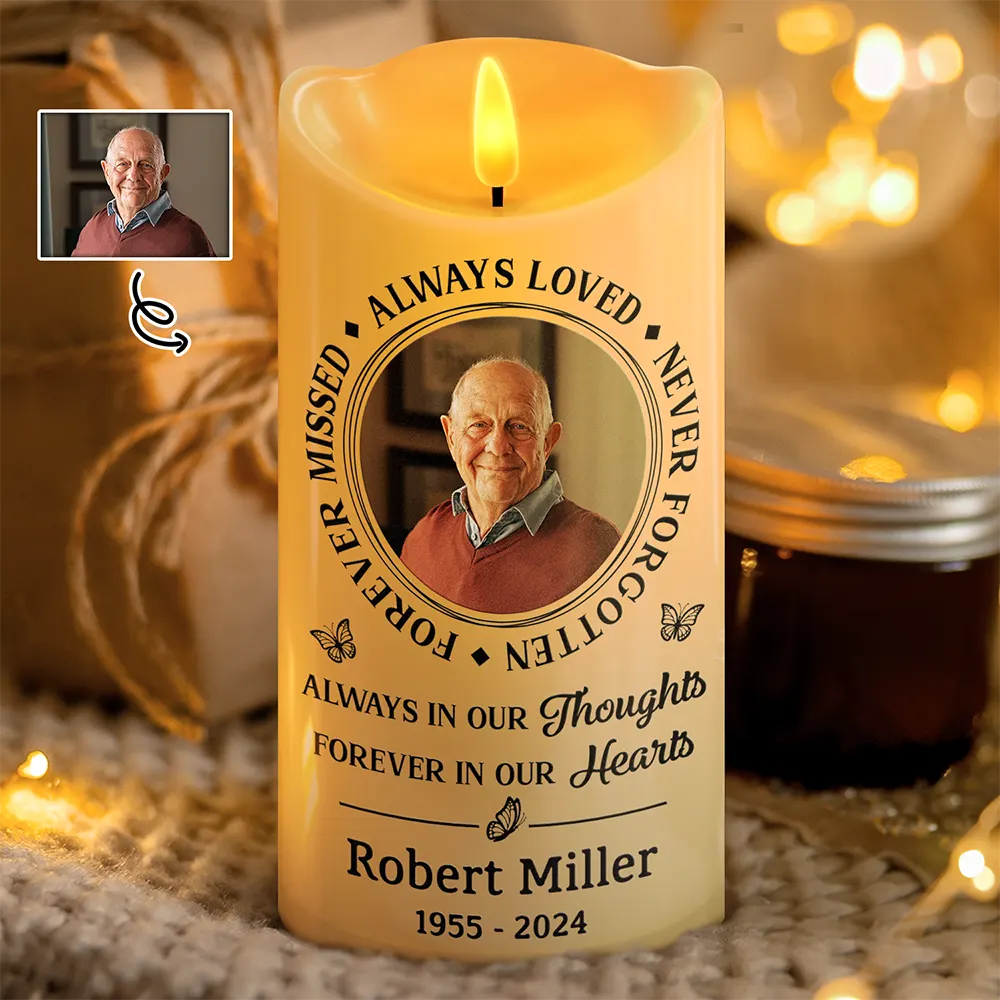 "No Longer by My Side, Always in My Heart – Custom Memorial LED Candle with Wings – Tribute Gift for Memorial Day or Anniversary"