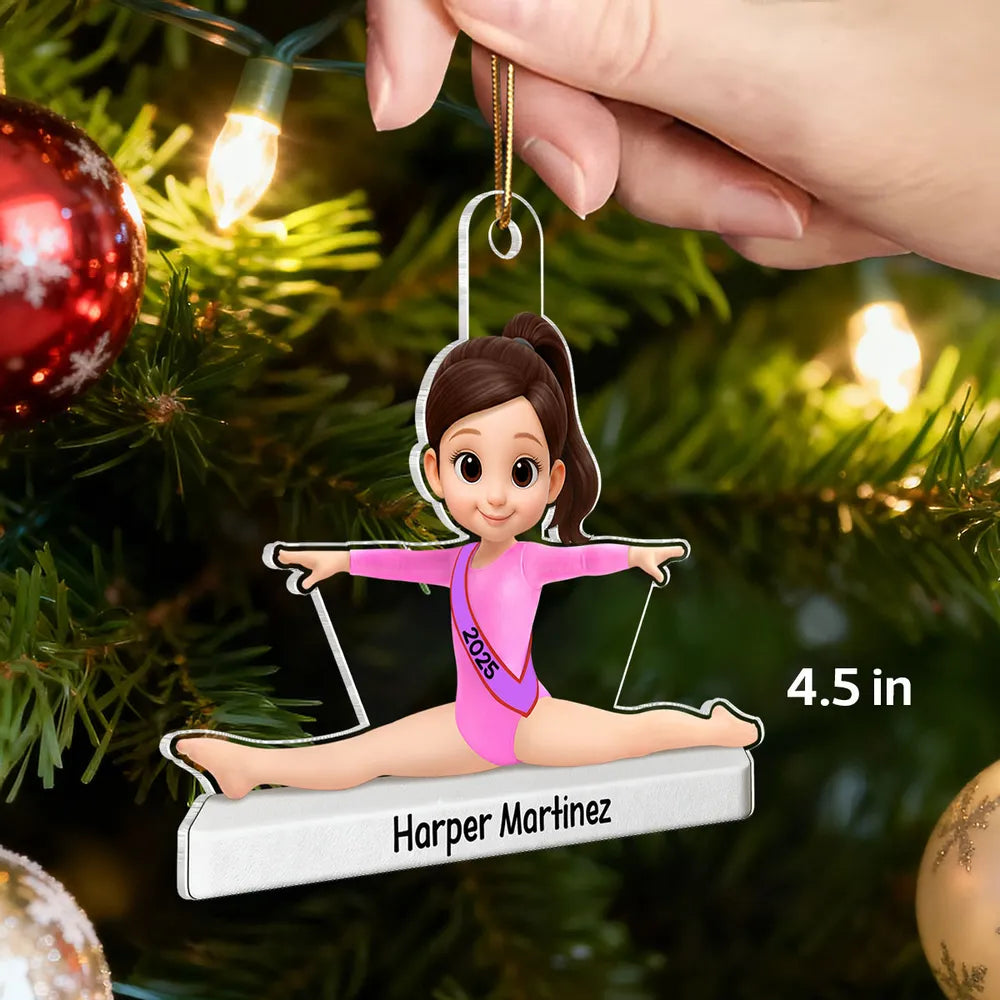 Personalized Acrylic Ornament Cute Cartoon Gymnast in Split Pose, Pink Leotard Keepsake, Unique Gift for Gymnast