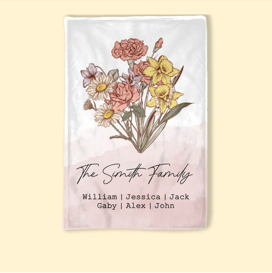 Family Blossoms - Custom Birth Flower & Names Artwork - Personalized Canvas or Poster for Your Home