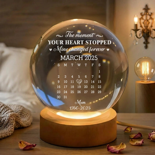 Personalized Globe Lamp Custom Calendar Night Light for Loved One Remembrance Warm Cozy Glow Unique Memorial Gift