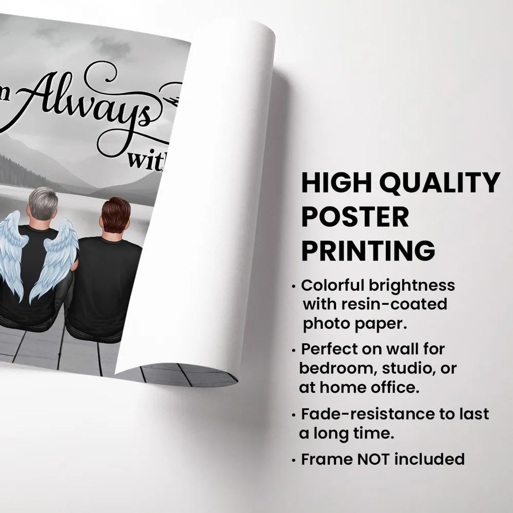 “I Am Always With You” Memorial Poster – Custom Family & Angel Wings, Sunset Dock Scene