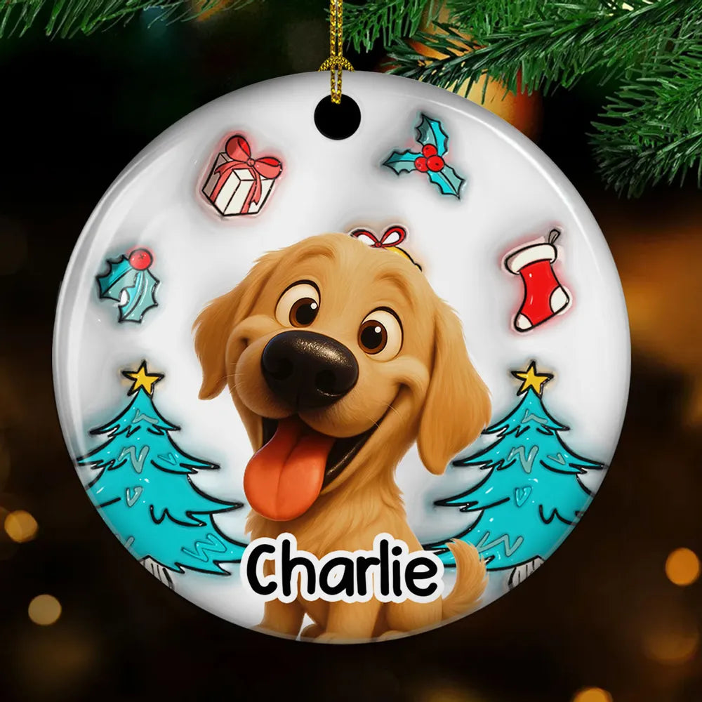 Ceramic Ornament with Cartoon Dog and Christmas Theme, High Clarity, Fun Gift for Pet Lovers