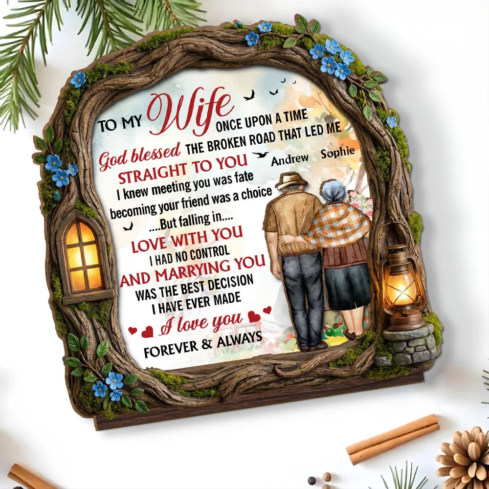 To My Wife Personalized 2-Layer Wooden Plaque, Heartwarming Forever & Always Quote, Thoughtful Unique Gift for Her