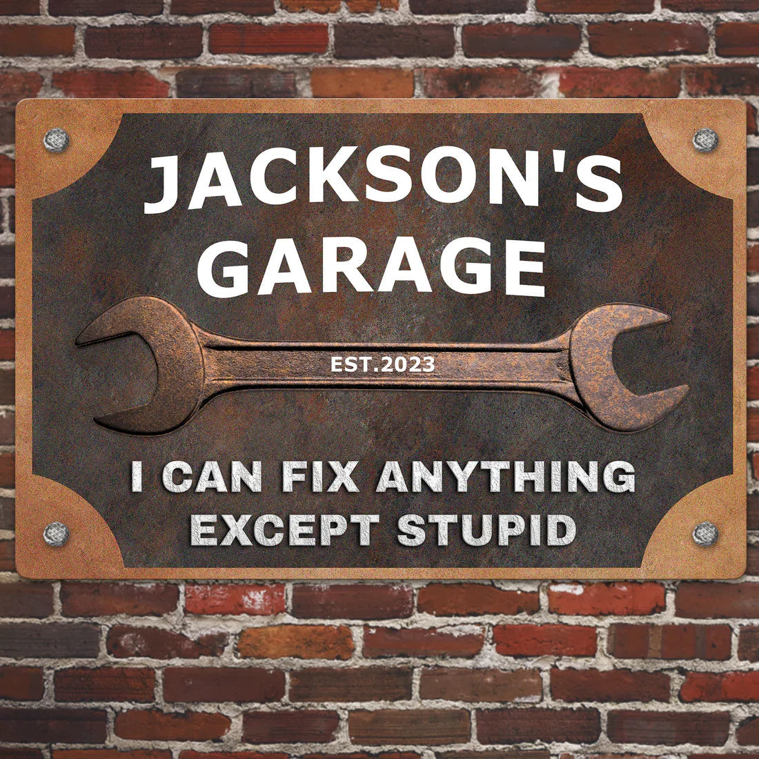 Personalized Rectangular Iron Sign for Dad's Garage, Wrench Design, Funny Quote, Unique Father's Day Gift
