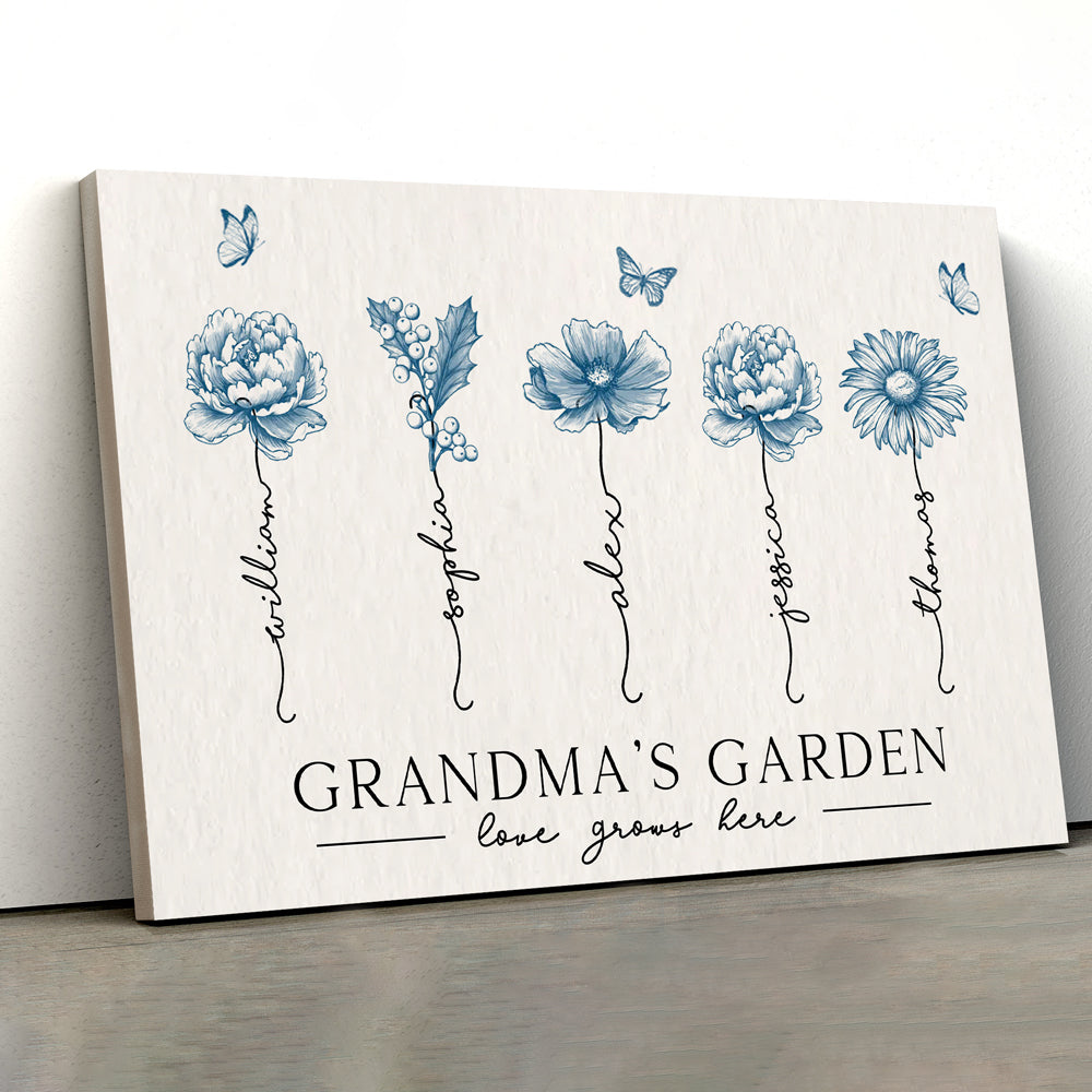 Personalized Grandma’s Garden Poster – Birth Month Flower Art with Grandkids' Names, Perfect  Gift for Mother or Grandma