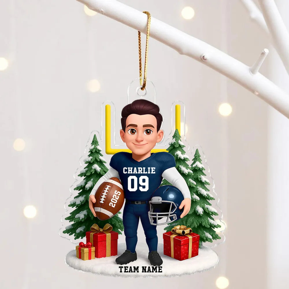Acrylic Ornament Cute Football Player with Gifts & Trees, Festive Decor, Creative Gift for Kids and Football Lovers