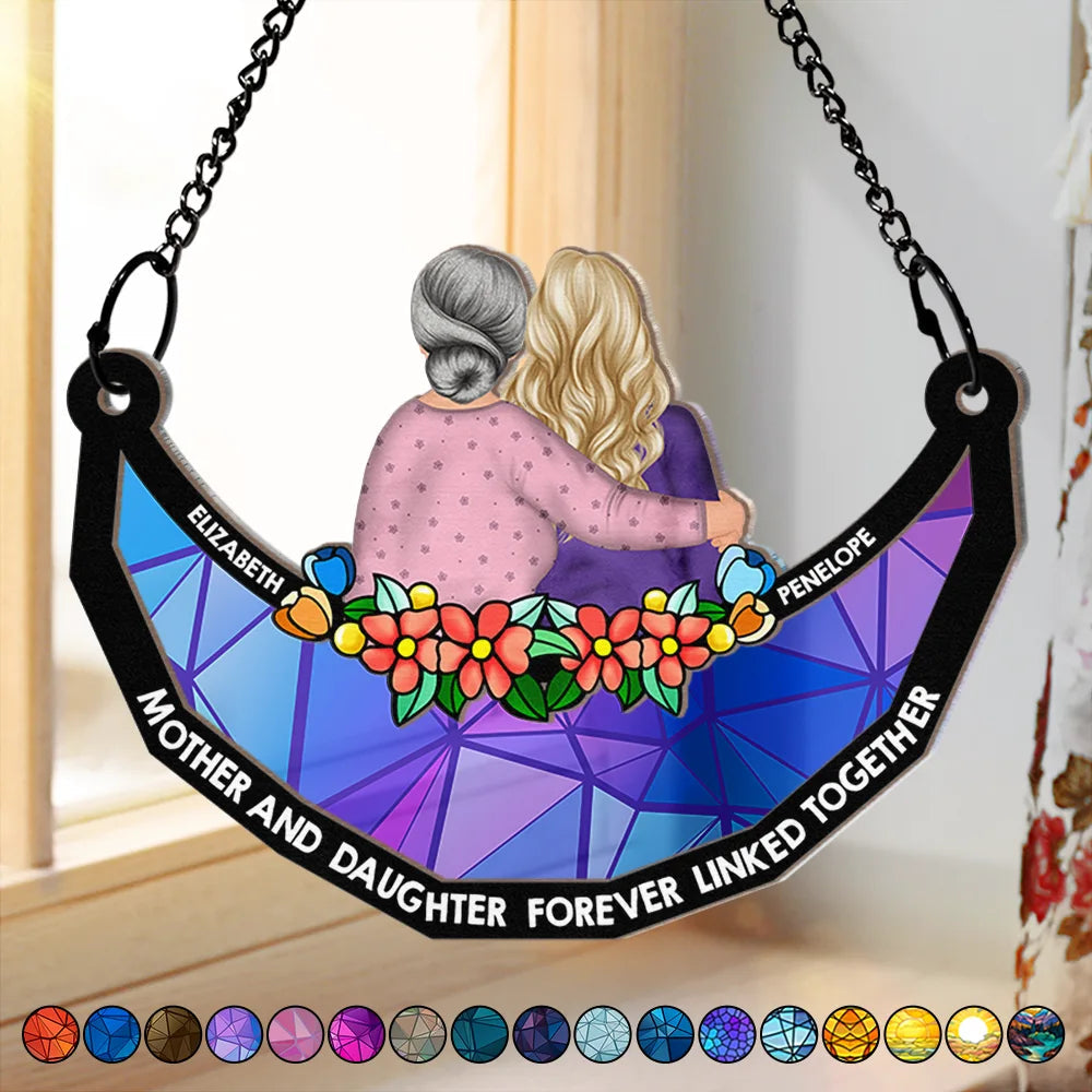 Mother-Daughter Themed Wood and Acrylic Layered Ornament – Warm Hug Design, Personalized Gift for Mother or Daughter