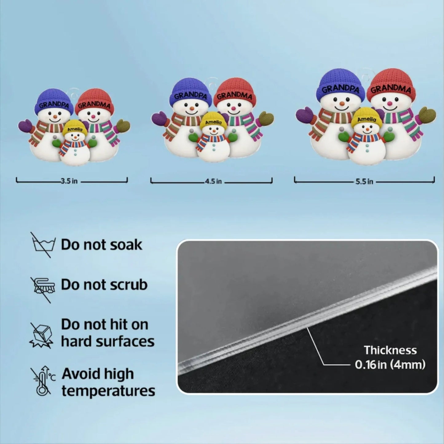 Grandparents & Grandchild Snowman Acrylic Ornament – Heartwarming Family Design, Perfect Holiday Gift