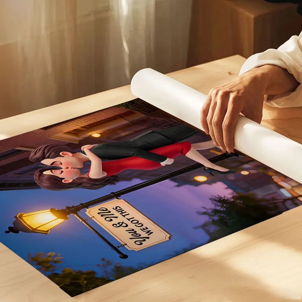 You & Me We Got This Street Lamp Couple Hug Poster, Personalized Modern Wall Decor, Sweet Gift for Couple