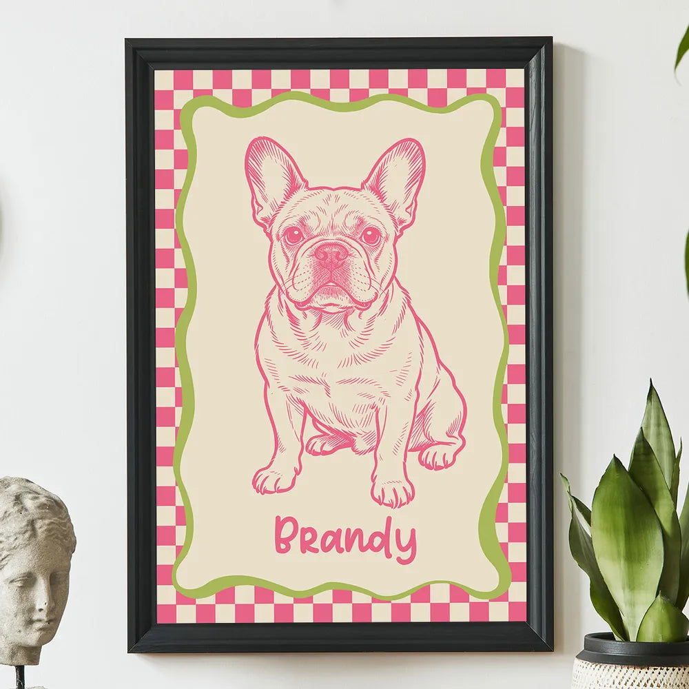 Personalized Dog Portrait Poster Modern Blue Line Art Wall Decor, Unique Creative Gift for Dog Lovers