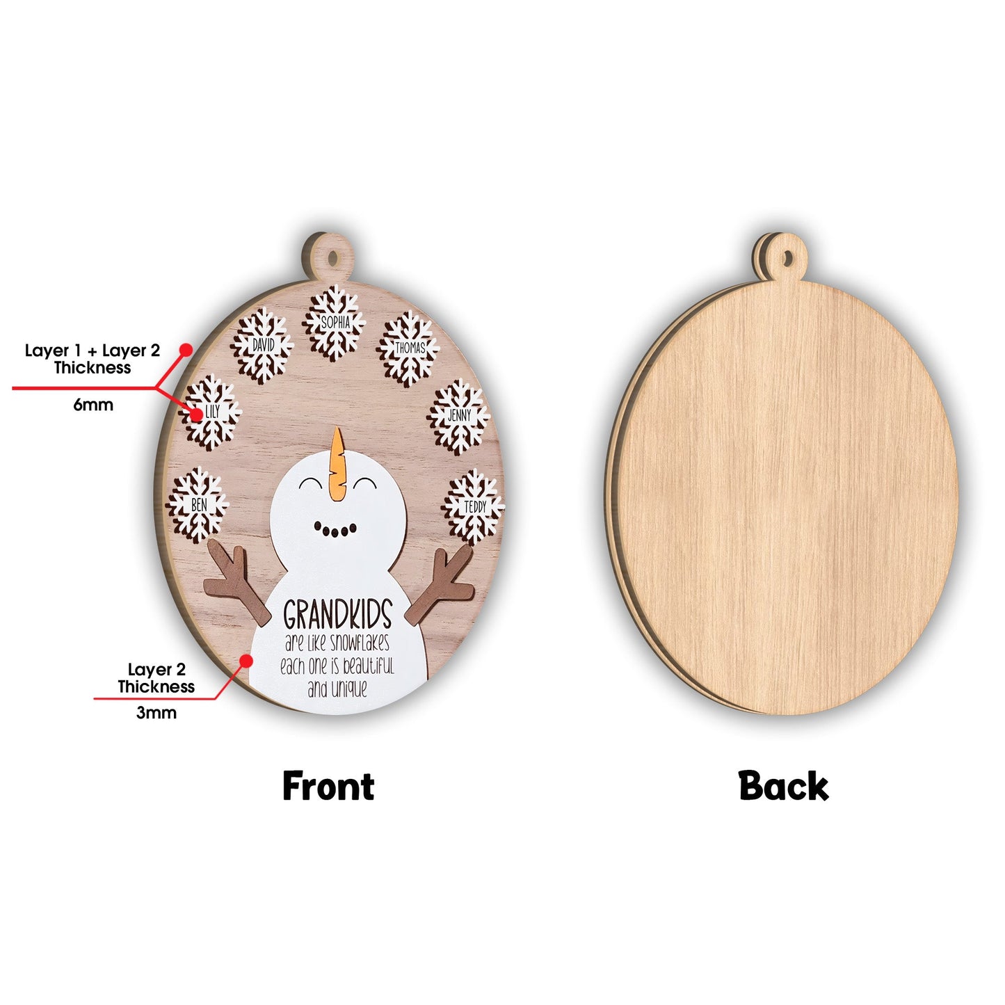 Grandkids Are Like Snowflakes - Gift for grandma - Personalized 2 Layered Piece Ornament