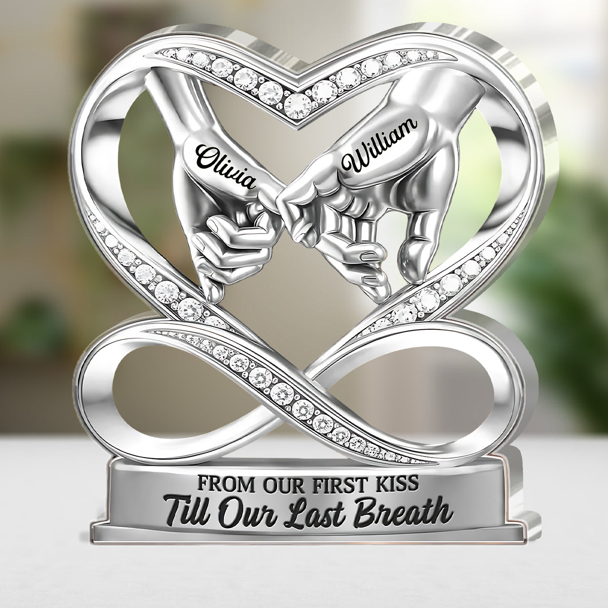 Personalized Shaped Acrylic Block Plaque, Linked By Love Pinky Promise Hands, Romantic Shelf Decor, Unique Gift for Couple