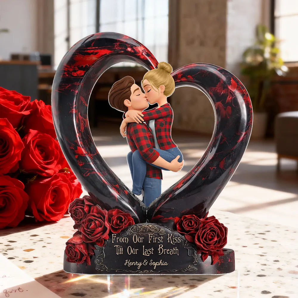 Shaped Acrylic Block Plaque Personalized for Couples, Dark Romantic Heart Rose Design, Sweet Love Keepsake, Unique Valentine's Day Gift