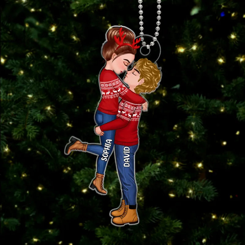 Acrylic Ornament, Personalized Christmas Couple Hug, Ready for the Tree, Romantic Keepsake, a Unique Gift for Your Partner