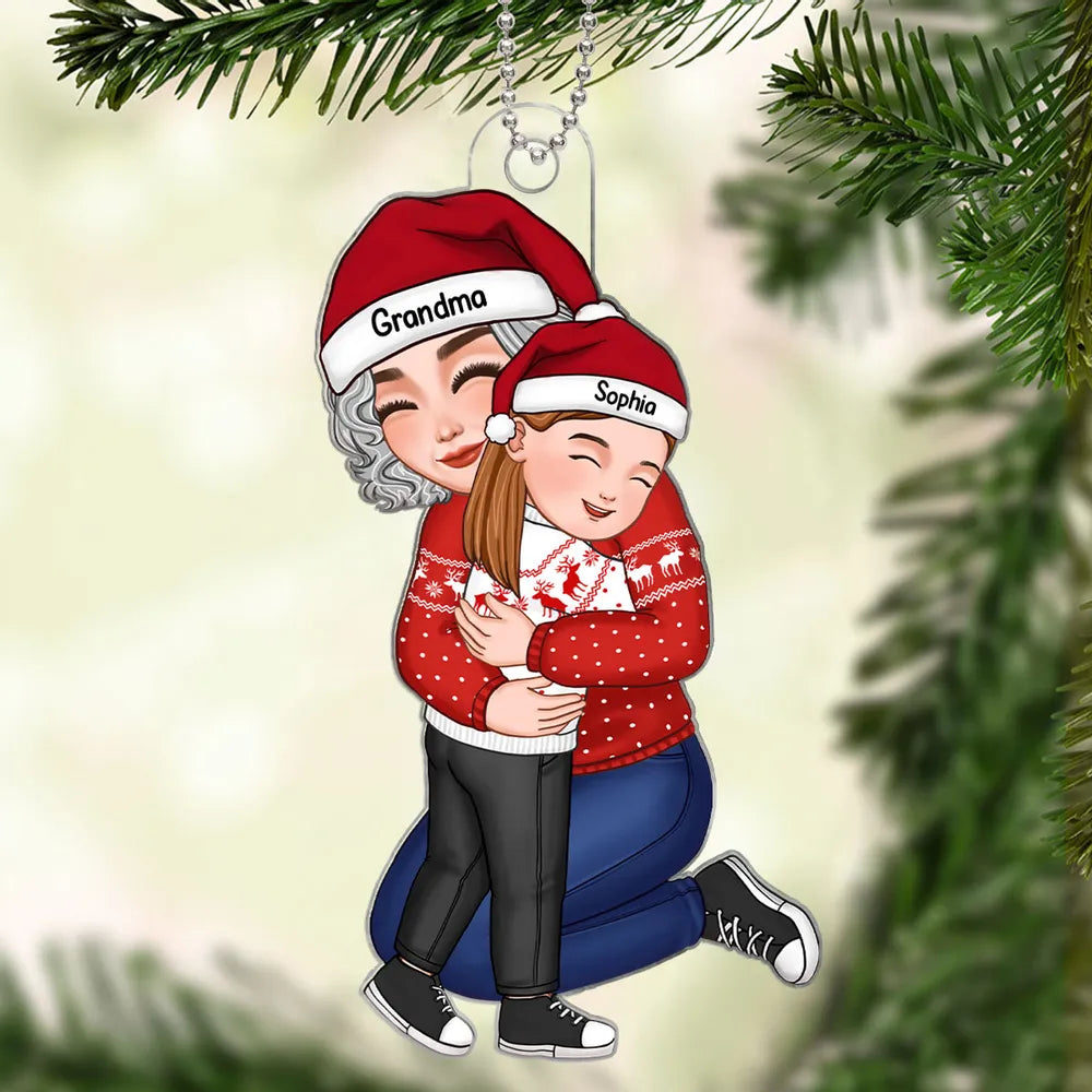 Cute Grandma Hugging GrandKid - Gift For Granddaughter Grandson Personalized Ornament, Plauqe, Pillow
