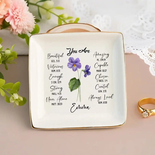 You Are Ceramic Jewelry Dish with Bible Verses – Personalized Christian Gift for Sister or Friend