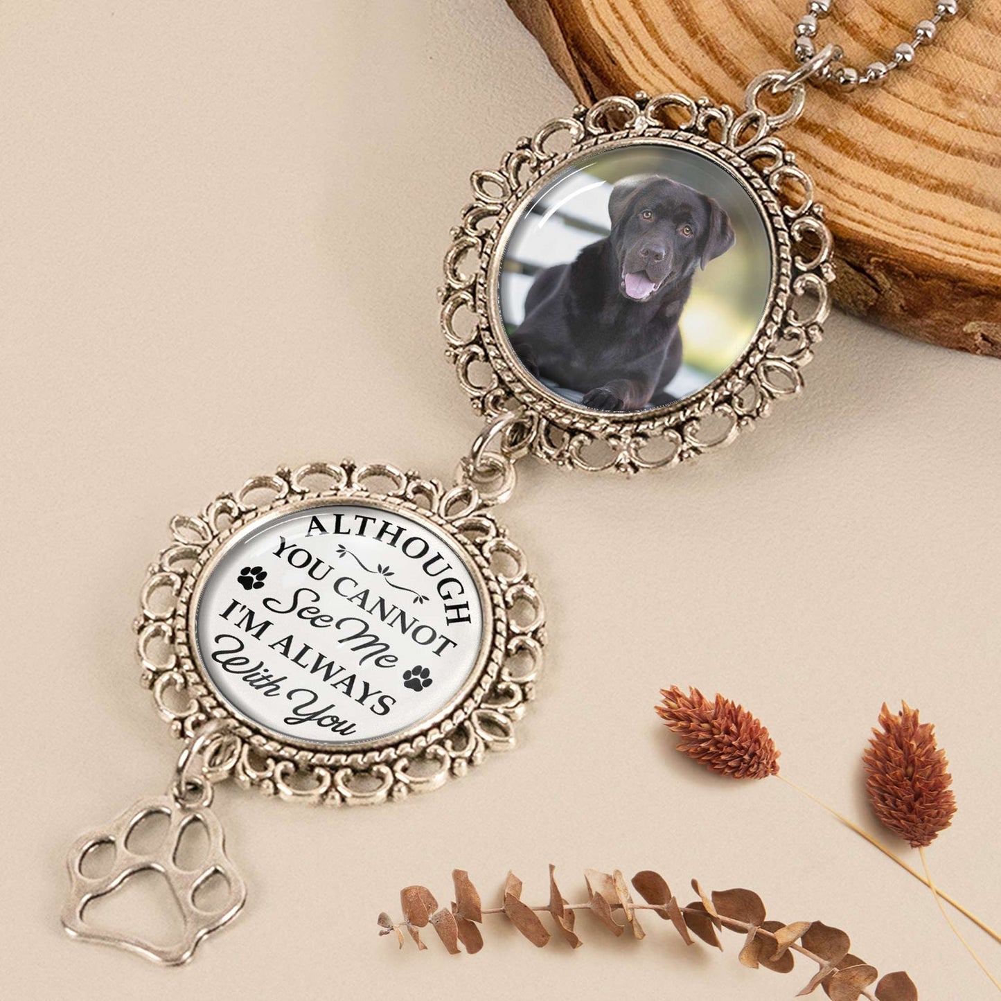 Metal Car Ornament with Pet Photo Frame – “I’m Always With You” Keepsake, Heartfelt Memorial Gift