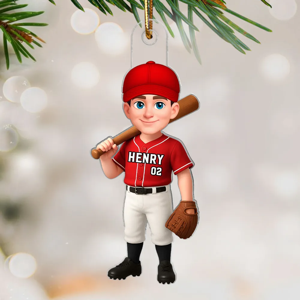 Acrylic Ornament Baseball Player - Customizable Cartoon Holding Bat - Team Spirit Keepsake - Unique Gift for Kids & Coach