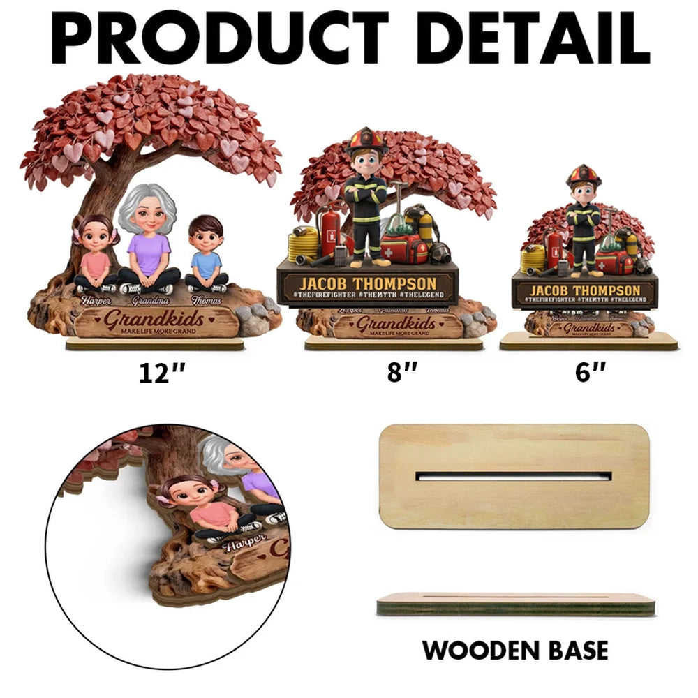 Personalized 2-Layer Wooden Plaque Grandma With Grandkids Under Heart Tree - Unique Family Keepsake Gift