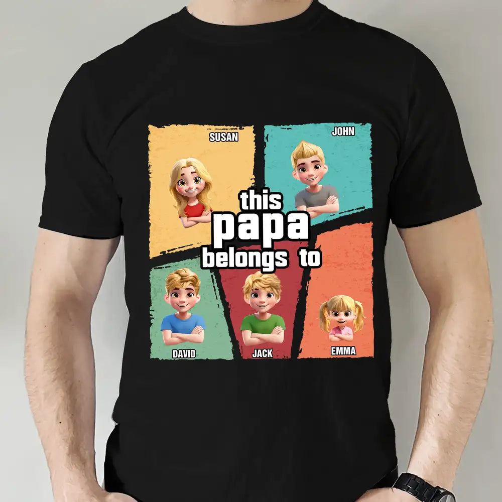 “This Papa Belongs To” Classic Tee – Personalized Cartoon Family T-Shirt for Father’s Day